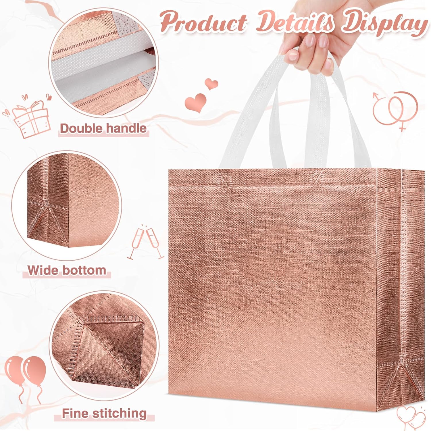 Sweetude 50 bolsas de regalo reutilizables con asas, bolsas de regalo de comestibles con papel de seda con purpurina, bolsas de compras para regalo