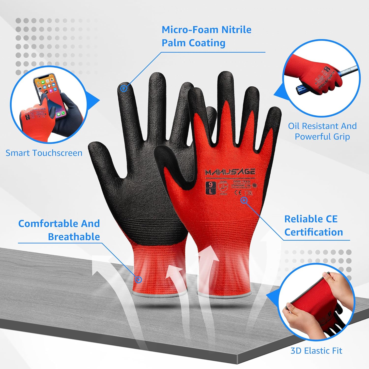 Guantes de trabajo de seguridad para hombres y mujeres, guantes de trabajo de microespuma de nitrilo XL, guantes de trabajo delgados con dedos para
