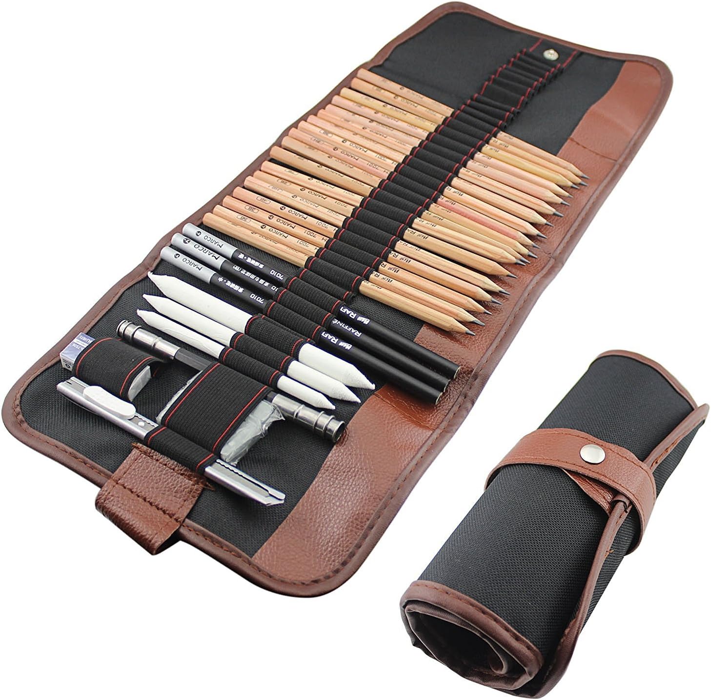 Finex Lápices de bocetos premium de 18 piezas, borrador, cuchillo, extensor, lápiz de papel, juego de dibujo con bolsa