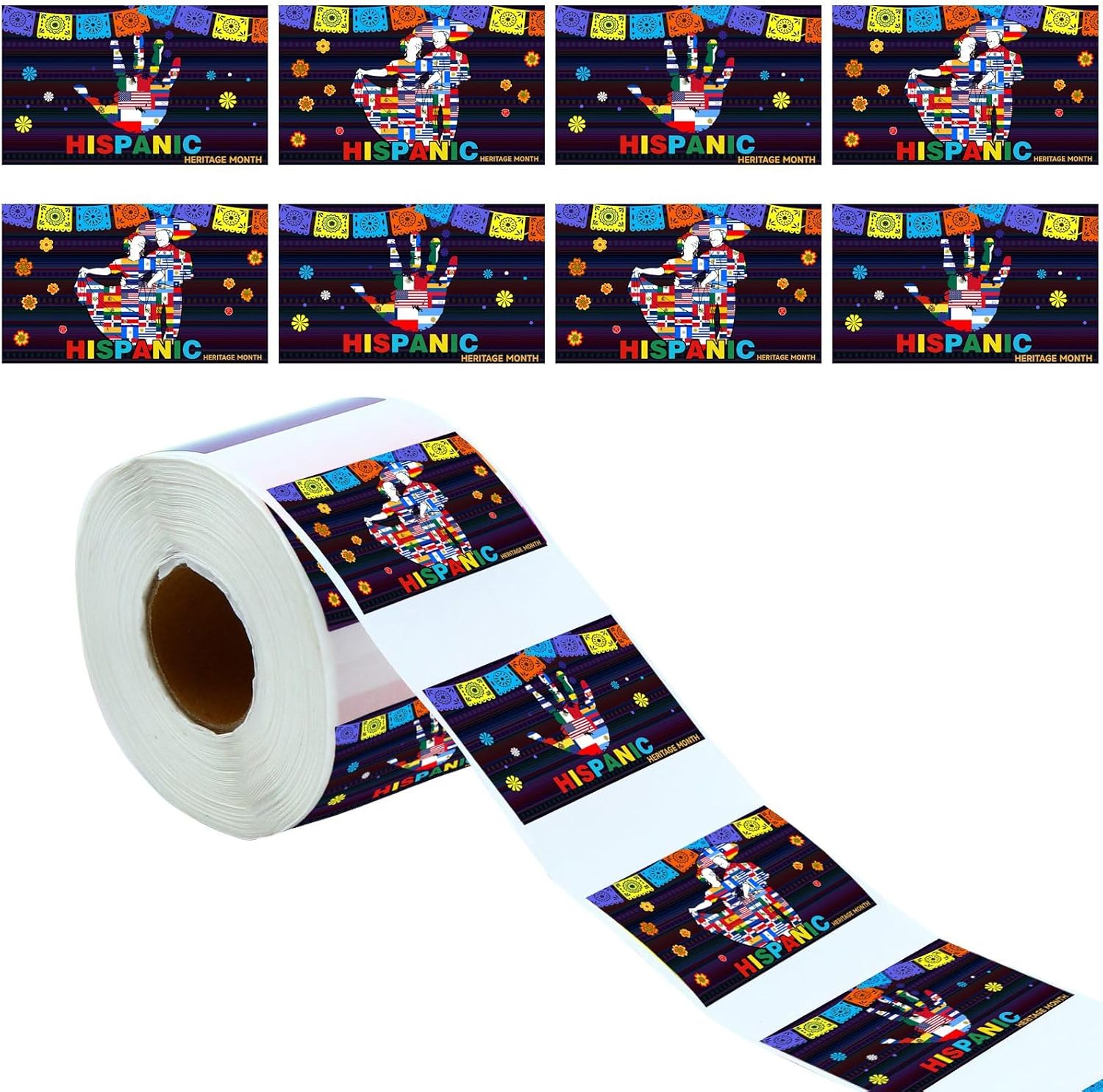 1000 calcomanías de personajes de cultura de países hispanos y patrones de bandera de mano, banderas de habla hispana clásica combinada para