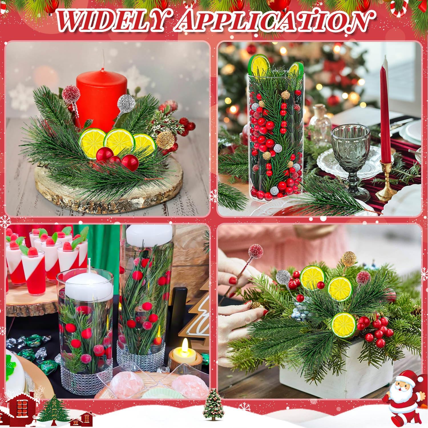 KXCOFTXI Juego de 194 piezas de relleno de jarrón de Navidad, con frutas de ramas de 3 colores, hoja de aguja de pino, rodajas de limón, centro de