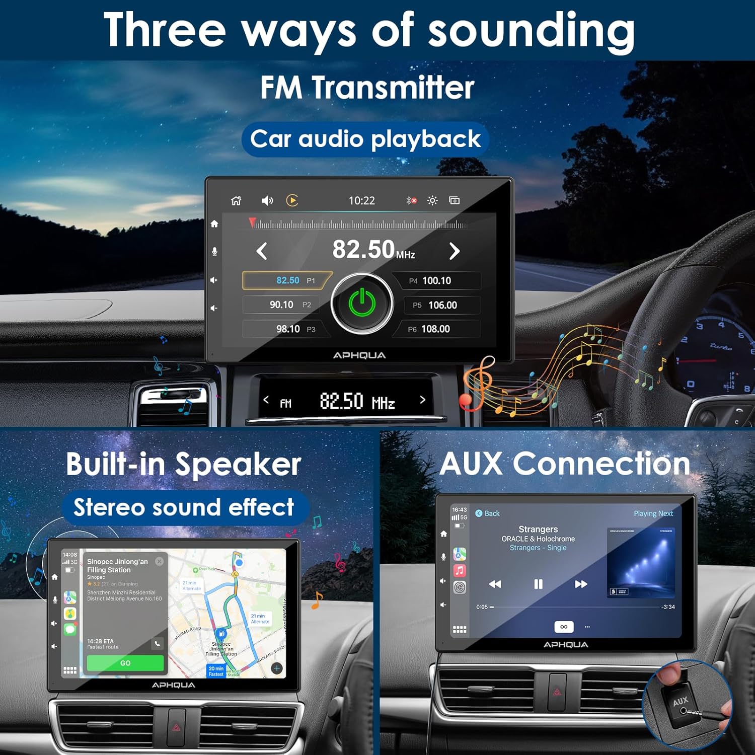 Actualización – La más reciente pantalla inalámbrica portátil Apple Carplay y Android Auto, pantalla Carplay con enlace de espejoAUXFM, pantalla