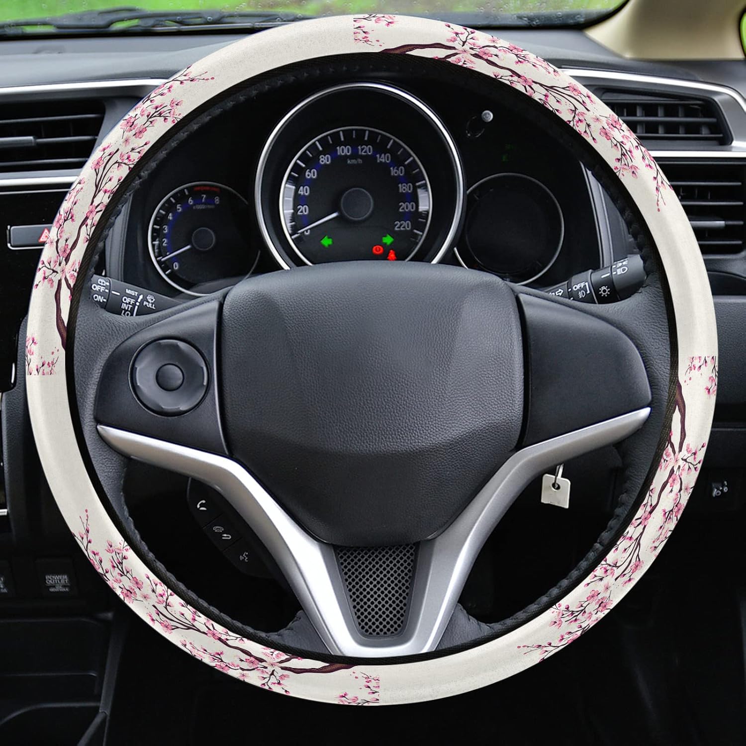 Funda para volante de automóvil, diseño de flores de cerezo japonés, esponja elástica elástica para volantes, funda protectora para vehículos,