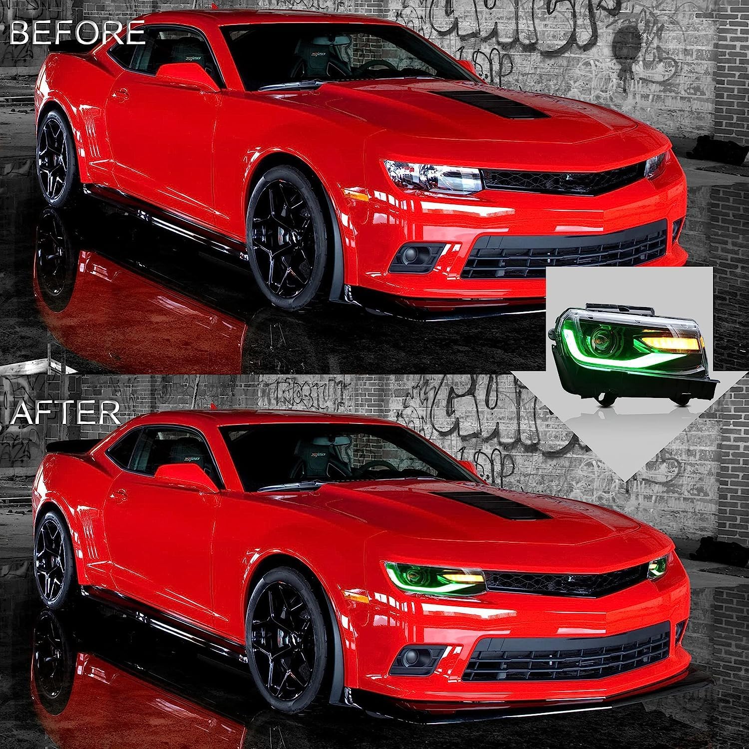 VLAND Conjunto de faros delanteros multicolor para Chevy Camaro 2014 2015 5 generación, luz frontal LED RGB con señal de giro secuencial, con lente
