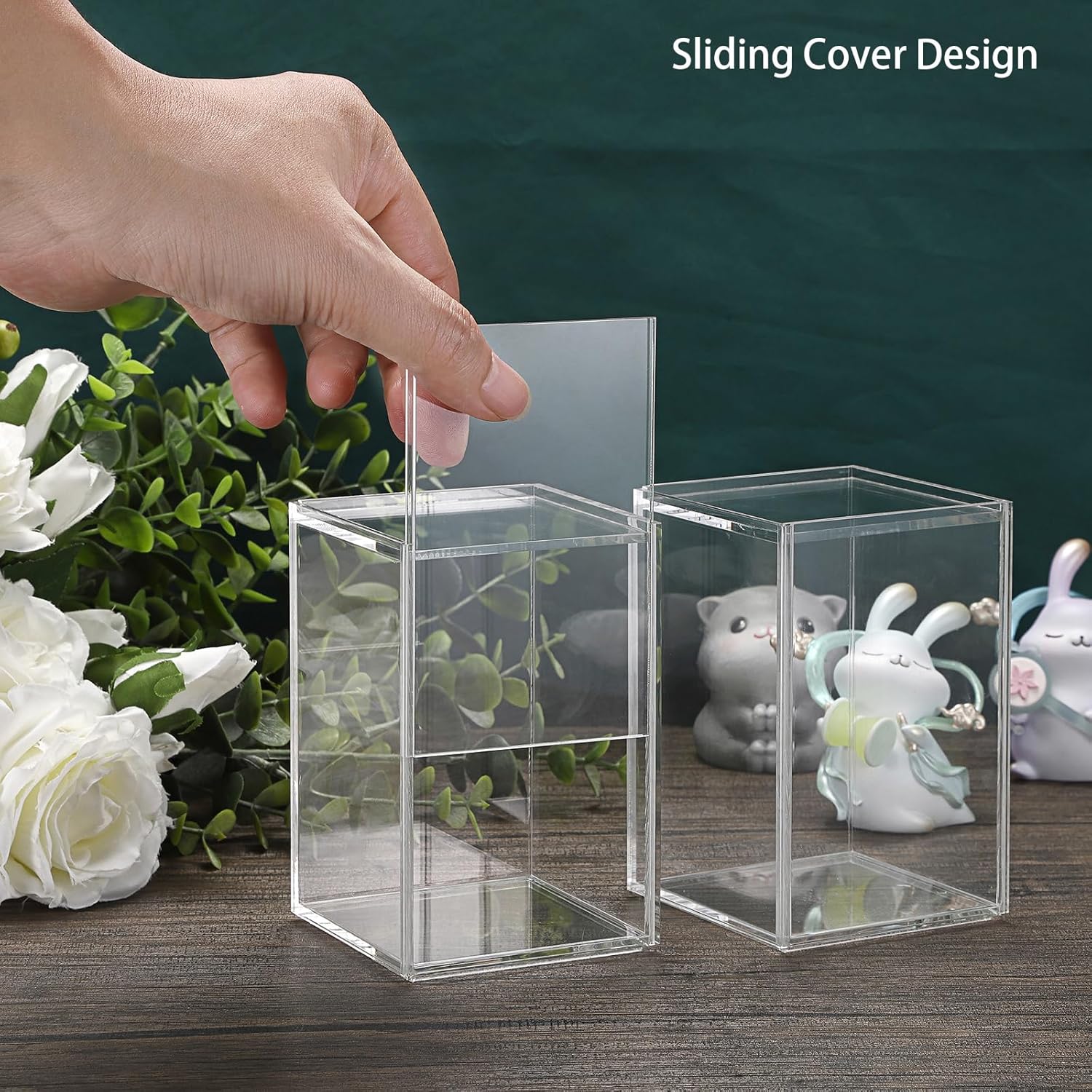 JUXYES Paquete de 2 vitrinas transparentes para mini figuras de acción, caja de exhibición de acrílico con puerta corredera, vitrina apilable cubo,