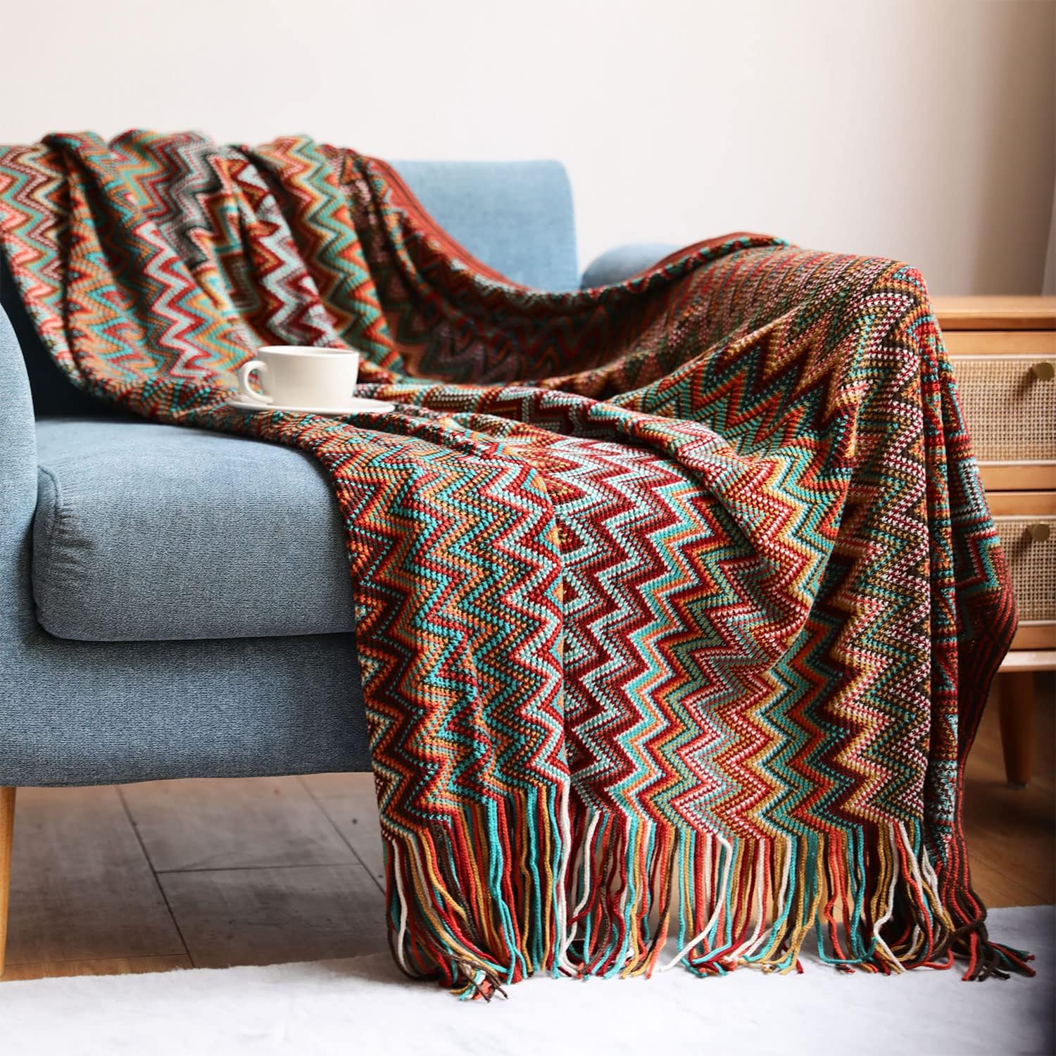 Manta bohemia de punto con borlas, para exteriores, reversible, suave, acogedora, ligera, para sofá cama, sofá, cama, manta decorativa afgana para