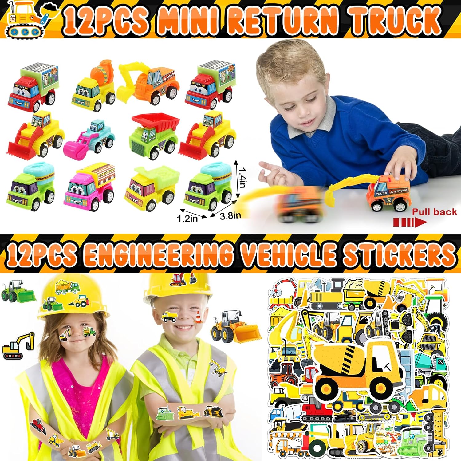 Recuerdos de fiesta de construcción, 122 piezas de bolsas de excavadora para excavadora, haz tus propias calcomanías de construcción, pulsera,
