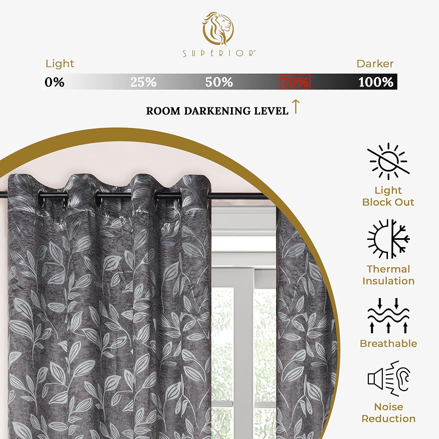 Superior Cortinas opacas, oscurecimiento de la habitación para dormitorio, bloqueo solar, térmicas, cortinas bohemias modernas, colección de hojas,