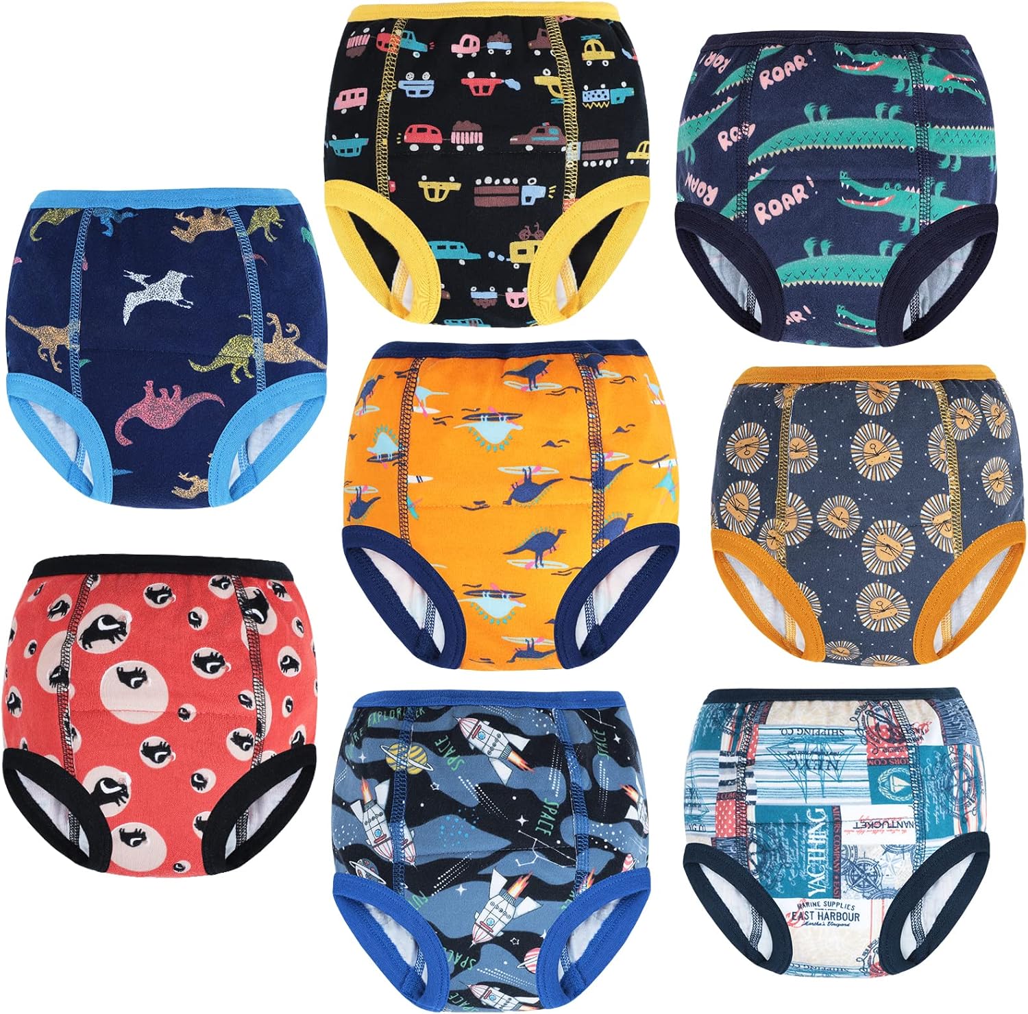 MOEMOE BABY Paquete de 8 pantalones de entrenamiento de algodón para niños y niñas de 2 a 7 años