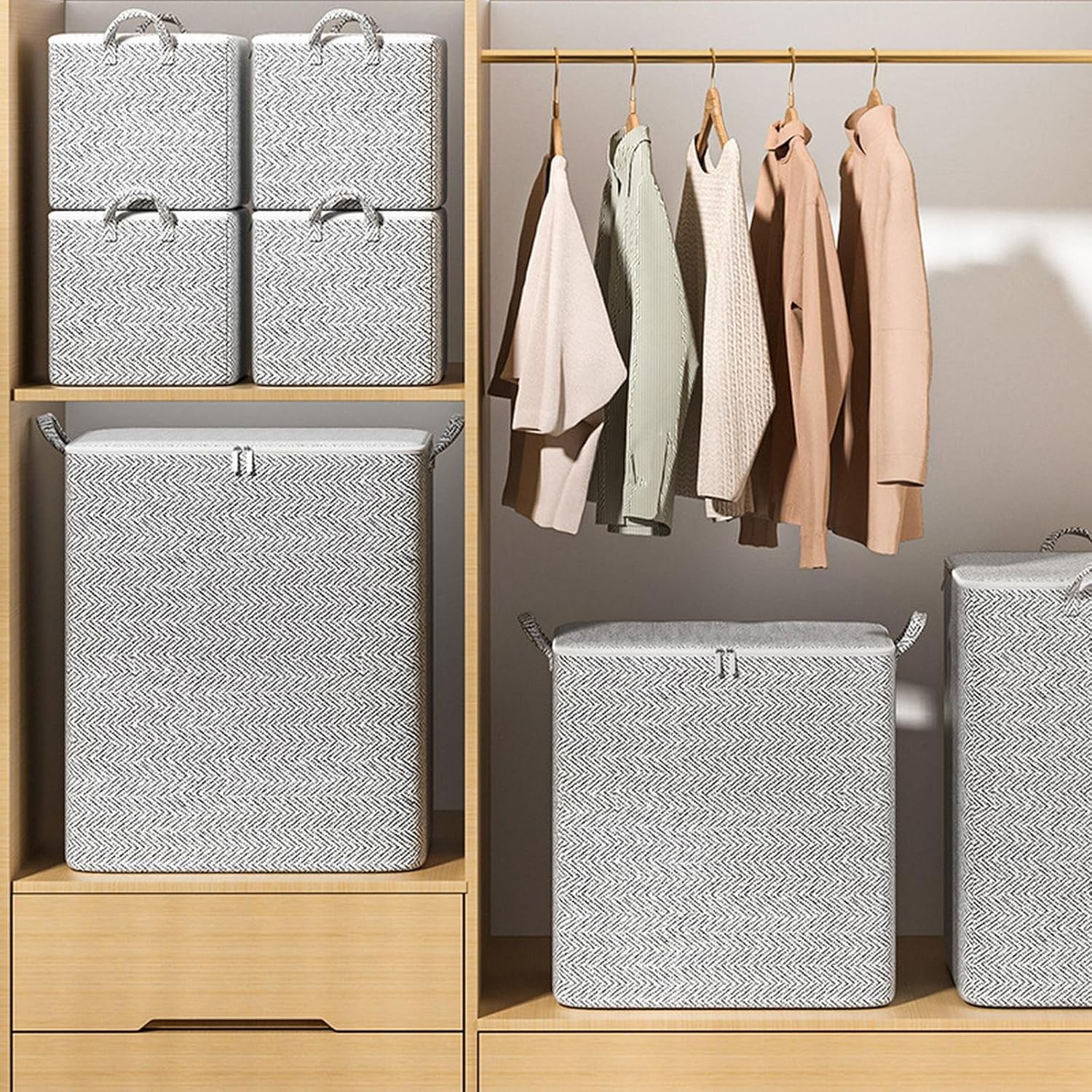 Bolsas de almacenamiento plegables portátiles, Bolsa de almacenamiento con cremallera no tejida para el hogar, Contenedores de almacenamiento de