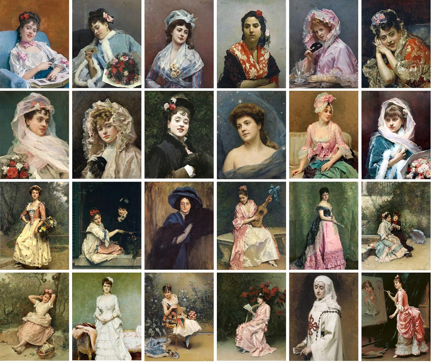 Calcomanías grandes (24 piezas de 2.5 x 3.5 pulgadas) Belle Epoque Retrato de damas por Raimundo Garretta Pintura de museo antiguo, arte victoriano