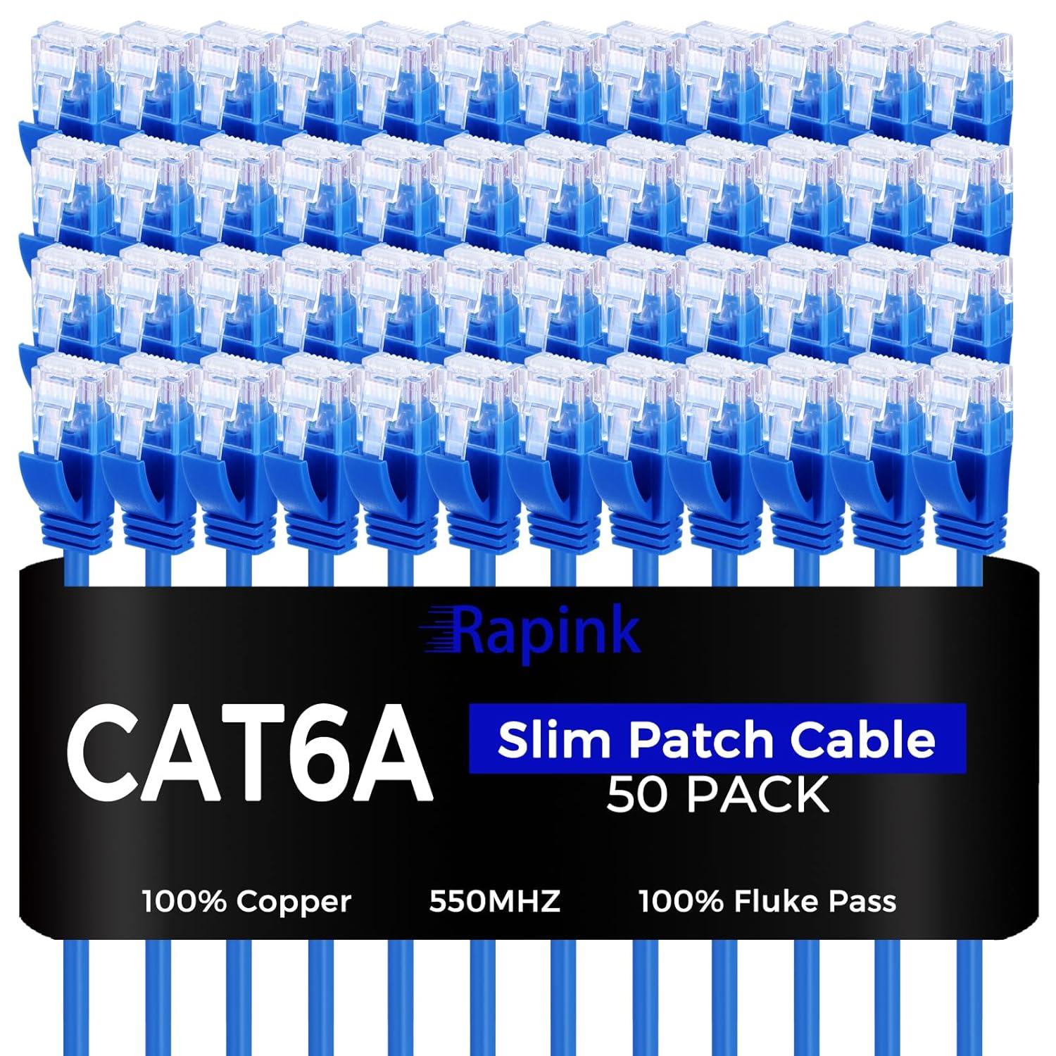 Patch Cables Cat6a – Paquete de 50 cables de conexión Ethernet Cat6a de 1 pie, soporte 10G, cable de conexión Cat 6 sin enganches para panel de