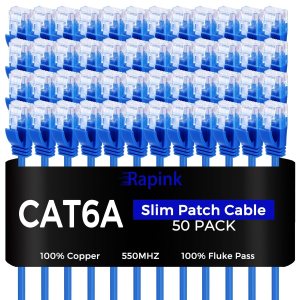 Patch Cables Cat6a – Paquete de 50 cables de conexión Ethernet Cat6a de 1 pie, soporte 10G, cable de conexión Cat 6 sin enganches para panel de Patch Cables Cat6a – Paquete de 50 cables de conexión Ethernet Cat6a de 1 pie, soporte 10G, cable de conexión Cat 6 sin enganches para panel de