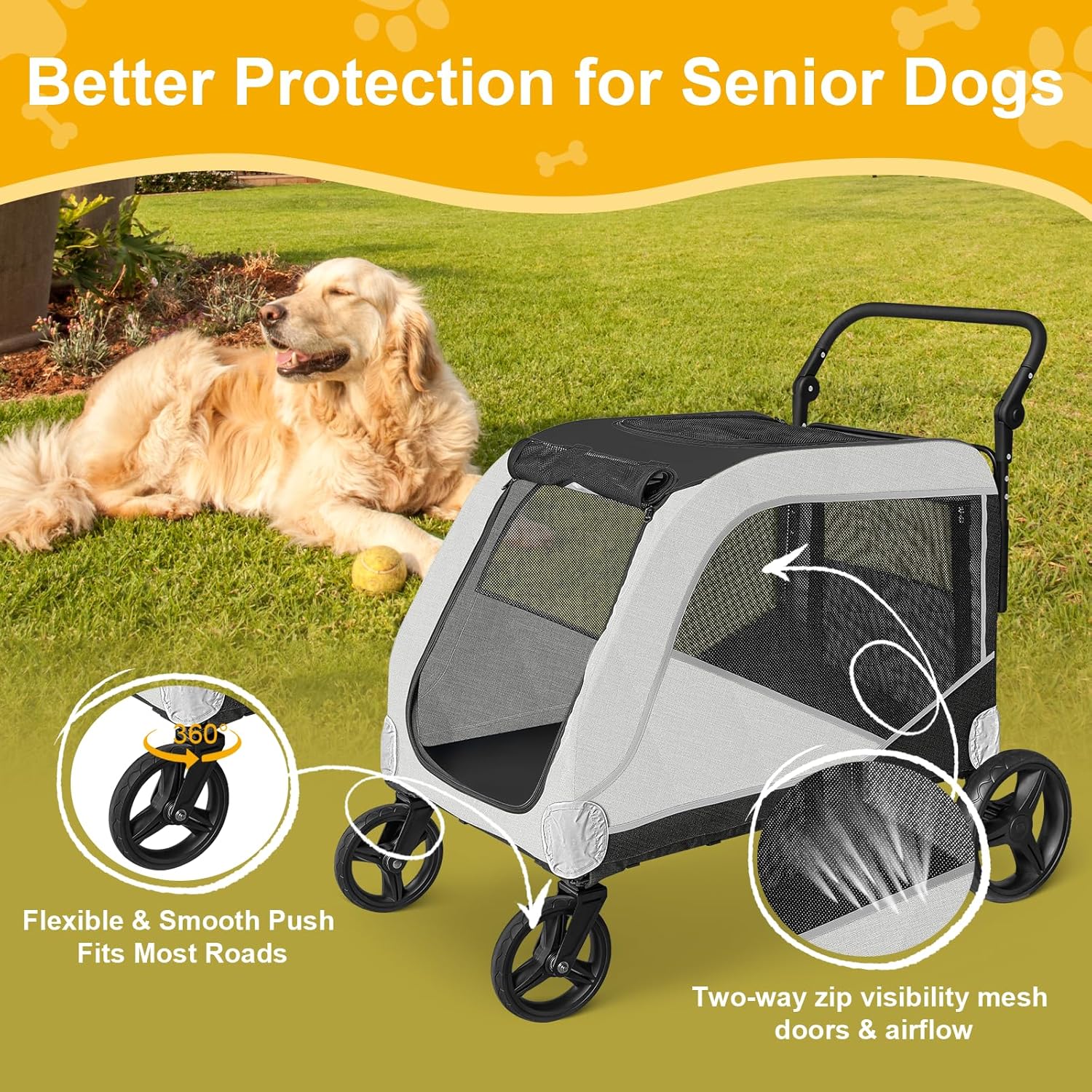 Cochecito de perro extragrande para perros grandes, cochecito para mascotas para perros medianos de 3040-50 libras, carritos para perros con 4