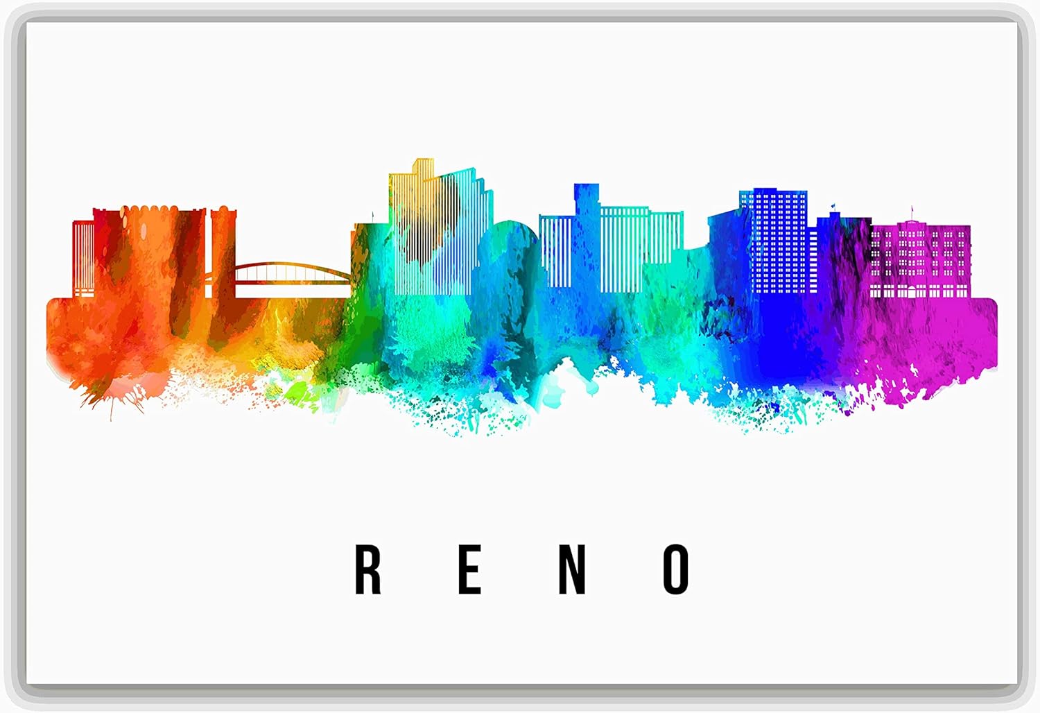 Póster de Reno Skyline Nevada, pintura de paisaje urbano de Reno, póster de Reno Nevada, impresión de paisaje urbano de Nevada y monumentos, arte de
