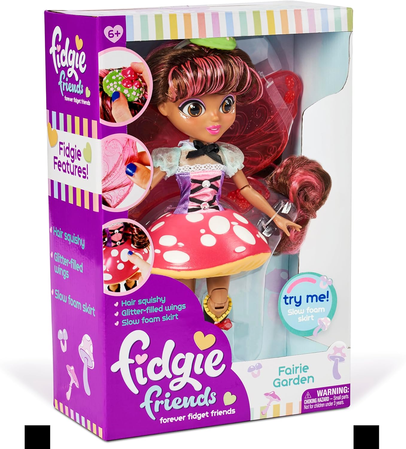 Sunny Days Entertainment Fidgie Friends Fairie Garden, muñeca de moda con alas de mariposa con características para ansiedad