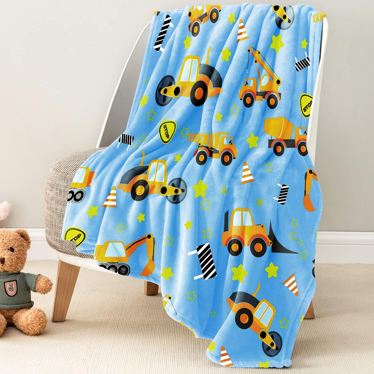 Manta de construcción para niños, manta de forro polar para niños y niñas, bonito diseño de autos, camiones, manta para niños, manta suave y