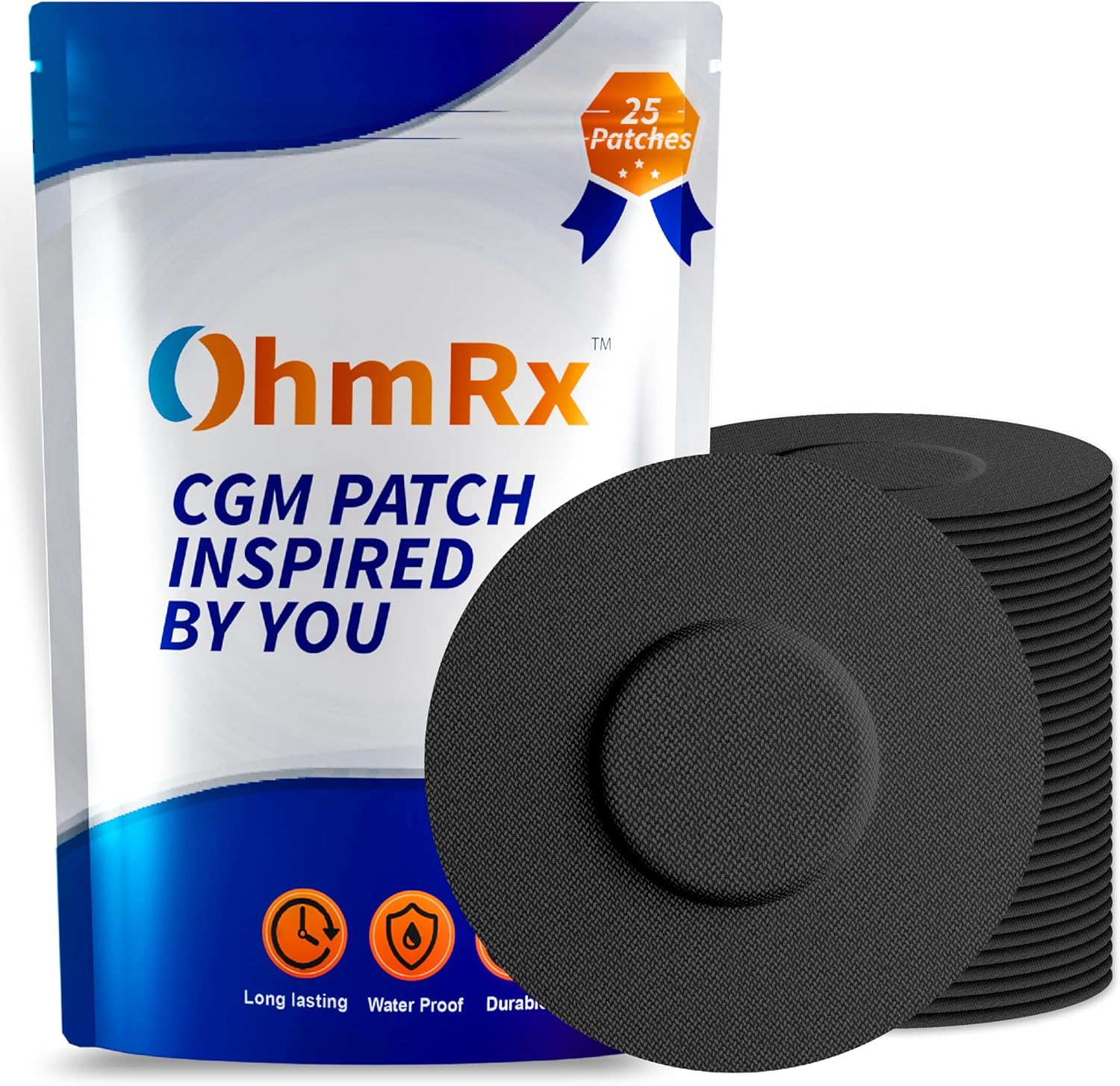 OhmRx Freestyle Libre 2 fundas de sensor impermeables  Paquete de 25 parches adhesivos de color negro para libre  Free Style Libre Patch Covers dura