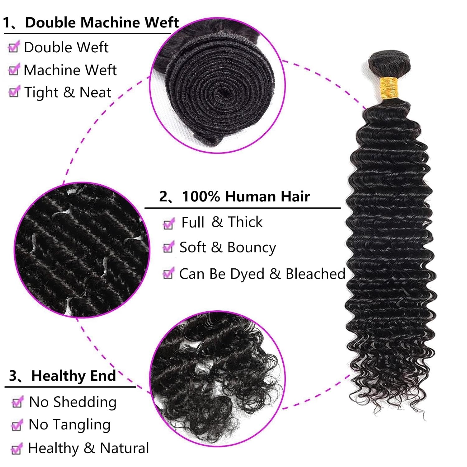 3 paquetes de cabello humano virgen brasileño 10A 100% sin procesar, mechones húmedos y ondulados, extensiones de cabello humano rizado profundo,