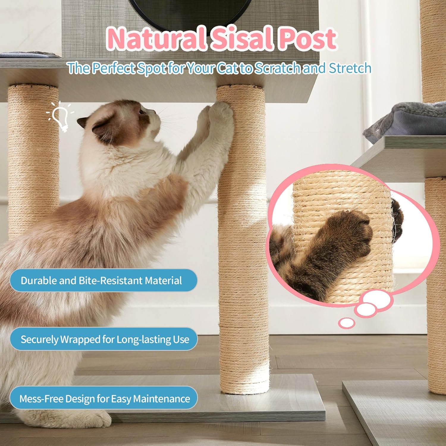 Made4Pets – Árboles para gatos grandes de interior, torre moderna para gatos con poste rascador de sisal, condominio de escalada de madera para