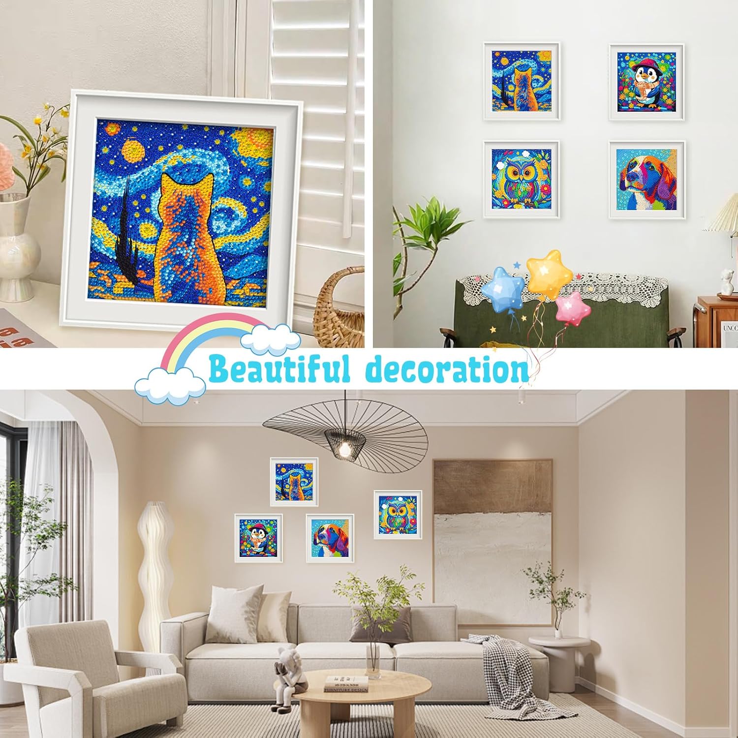 Libfx Kits de arte de diamantes para niños, 4 piezas de arte de diamantes para niños, niñas, niños, principiantes, artes y manualidades para niños