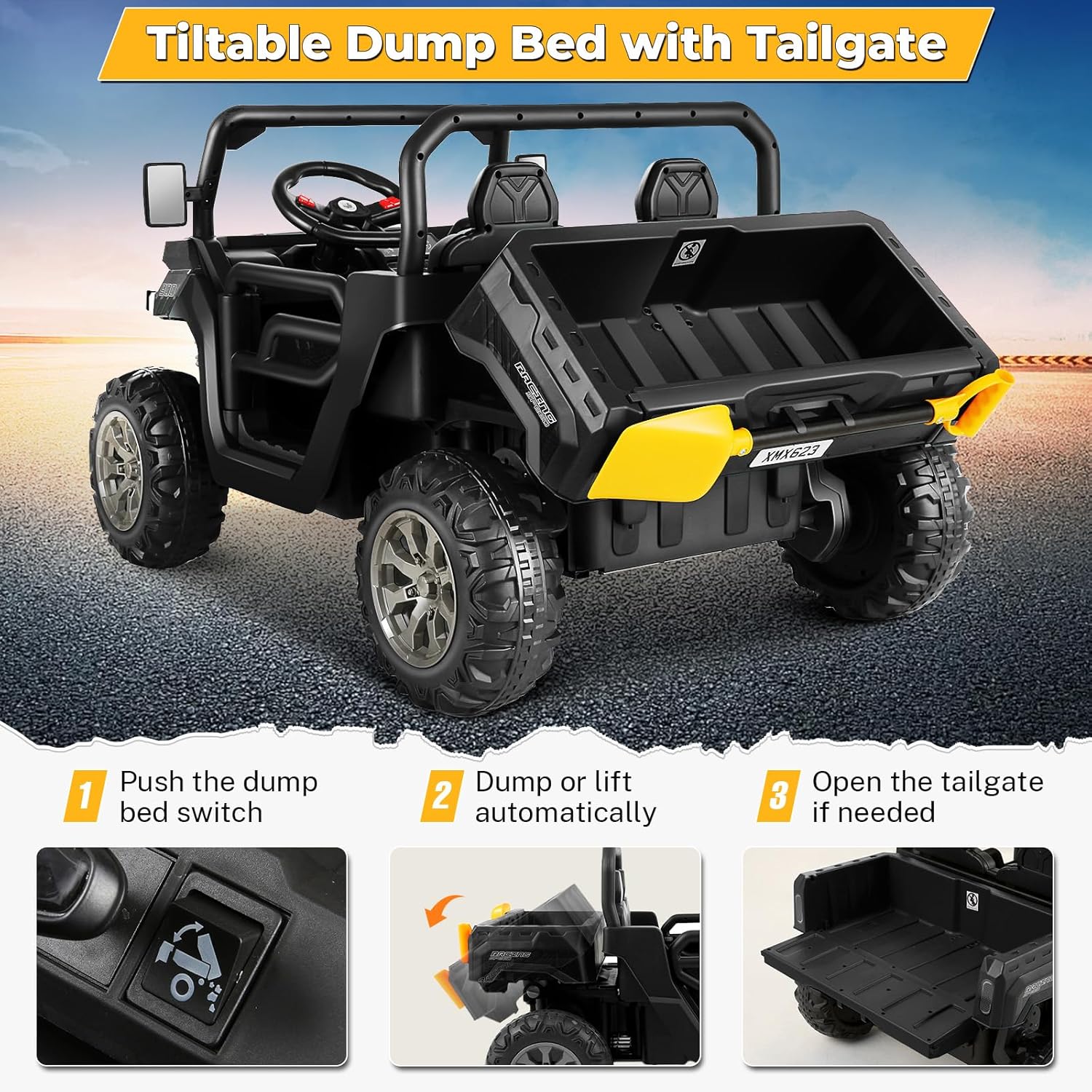 Hikole Juguetes de paseo de 24 V para niños grandes con cama eléctrica y control remoto, UTV para niños de 2 plazas con potente motor de 2 x 200 W,