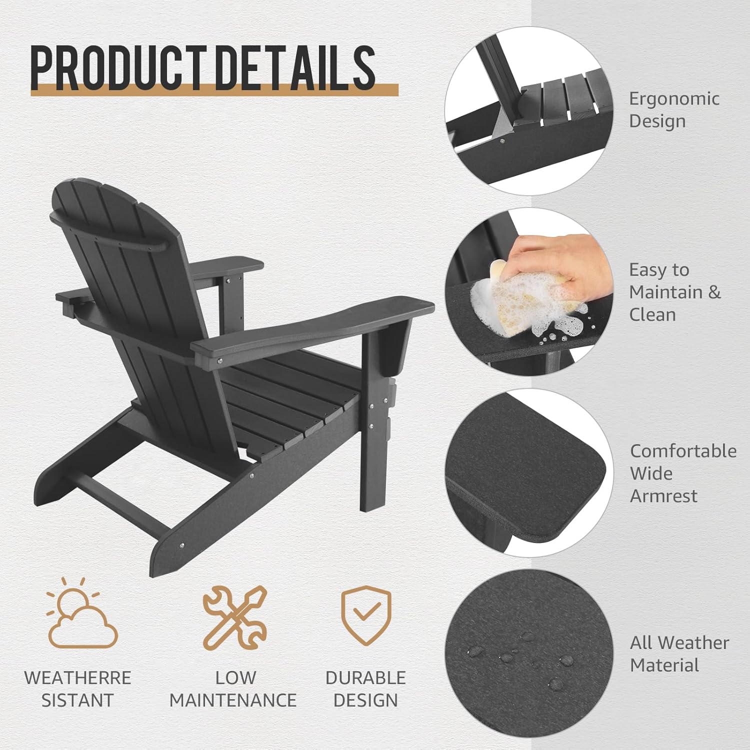 Adirondack – Juego de 2 sillas para patio al aire libre, muebles de plástico HDPE para todo tipo de clima, para terraza, porche delantero, patio