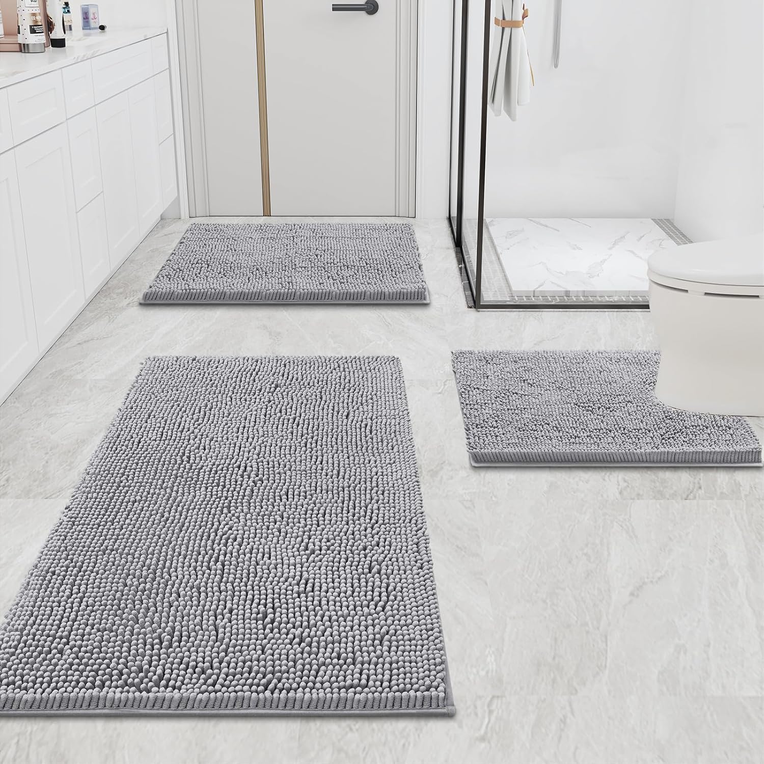 smiry – Lujosa alfombra de baño de felpilla, extra suave y absorbente, lavable a máquina, antideslizante para bañera, ducha y cuarto de baño (47 x