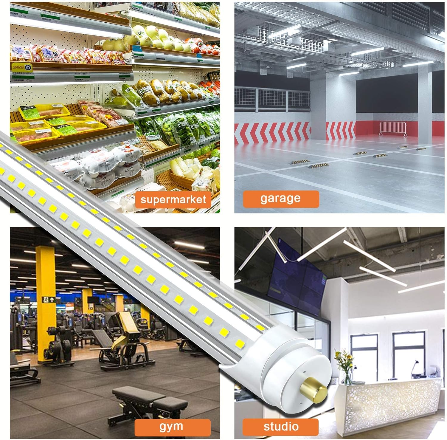 ELEKICO Bombillas LED de 8 pies, 5000 K, 75 W, 9500 lm, 8 pies, bombillas LED de tienda FA8, base de un solo pin en forma de V, cubierta