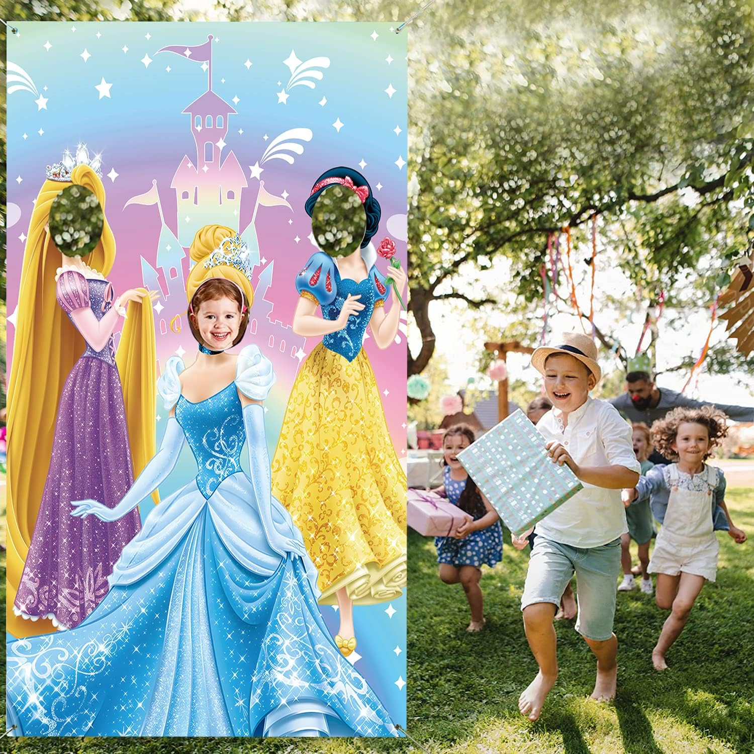 Cartel de princesa para puerta con fotos de princesa, pancarta de tela para fotografía de cara de princesa, decoración de fiesta de cumpleaños,