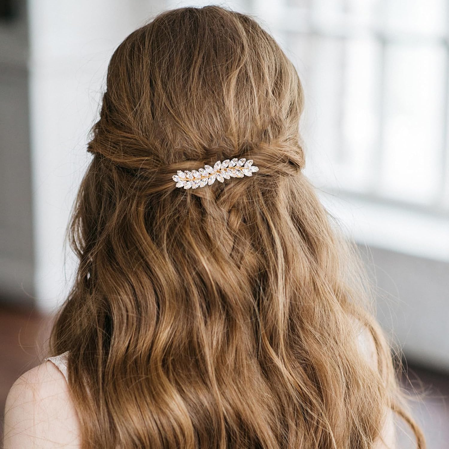 WHAVEL 2 pasadores para el cabello para mujer, pinzas para el cabello con diamantes de imitación, pasador francés de hoja de cristal, pinzas para el