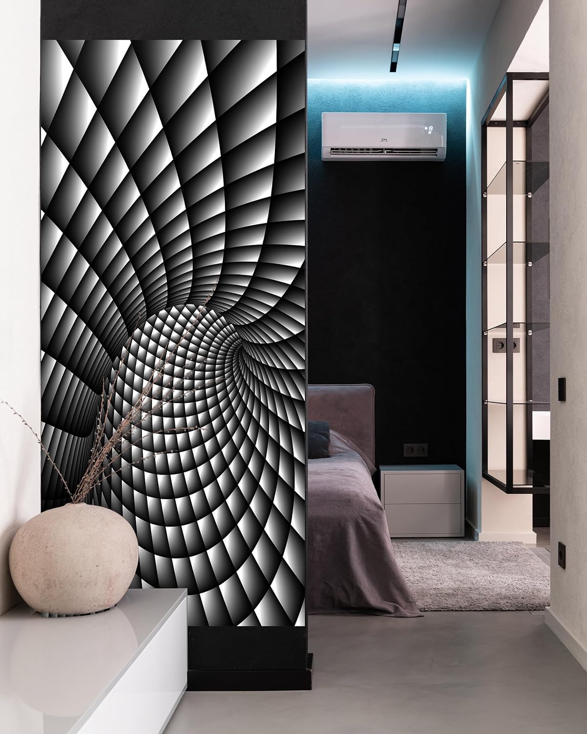 FLFK Adhesivo mural para puerta, diseño floral retorcido moderno, negro, despegar y pegar, tamaño combinado 32 x 80 pulgadas, dividido en 2 piezas
