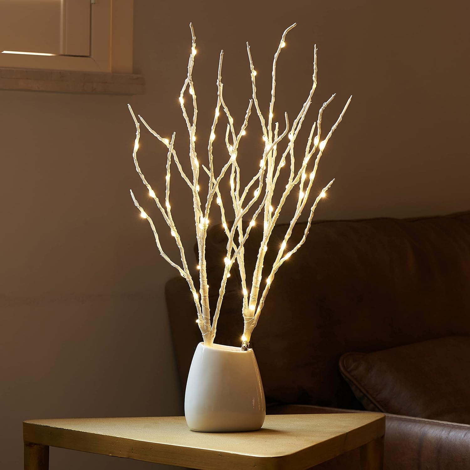 Birchlitland Ramas de abedul iluminadas con temporizador, funciona con pilas, 18 pulgadas, 70 L, luces LED blancas cálidas, luces decorativas