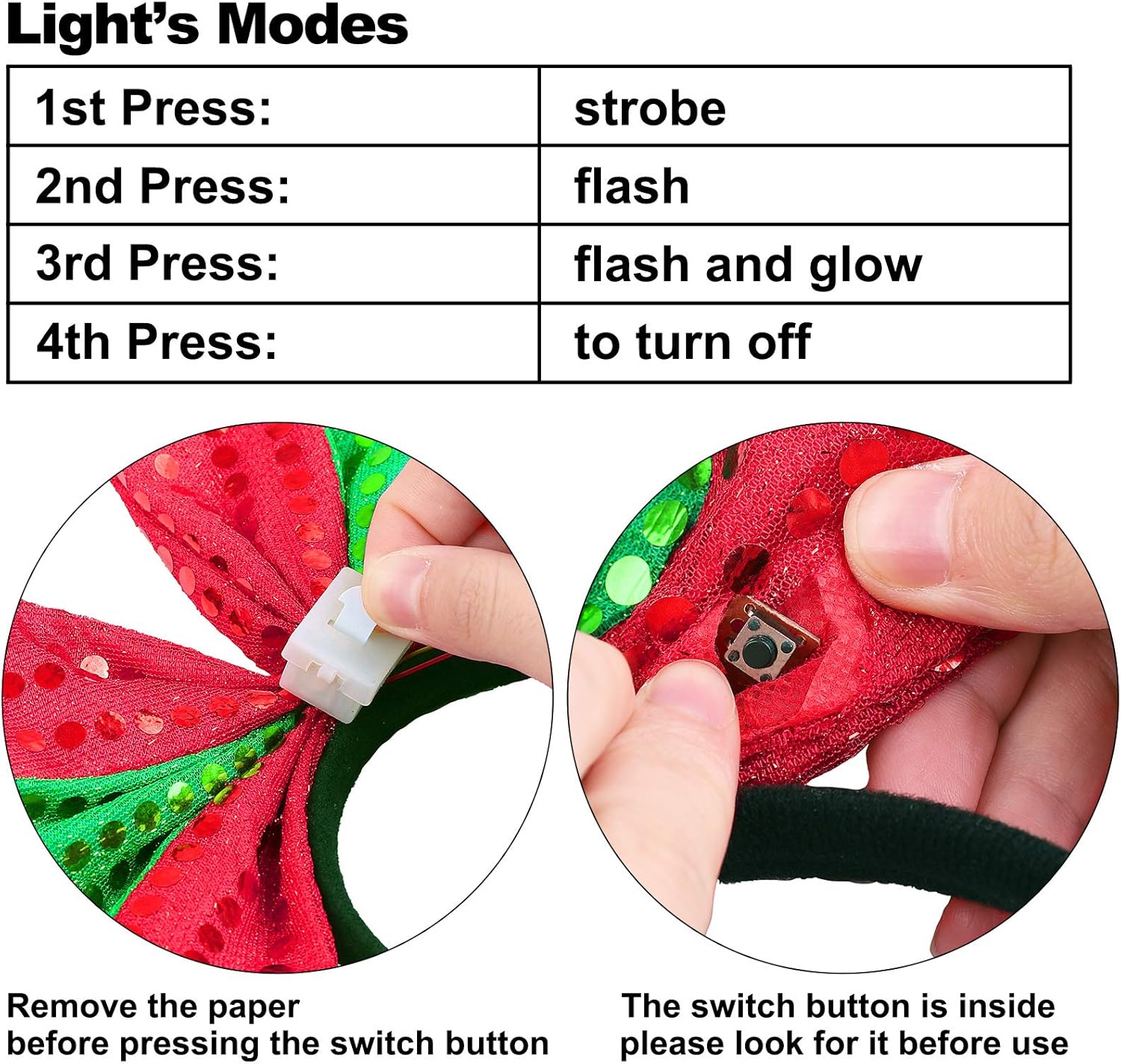 ELCOHO Paquete de 6 diademas LED de Navidad con luz para disfraz de reno, lazo de Navidad, disfraz de elfo, bandas para el pelo para fiestas de