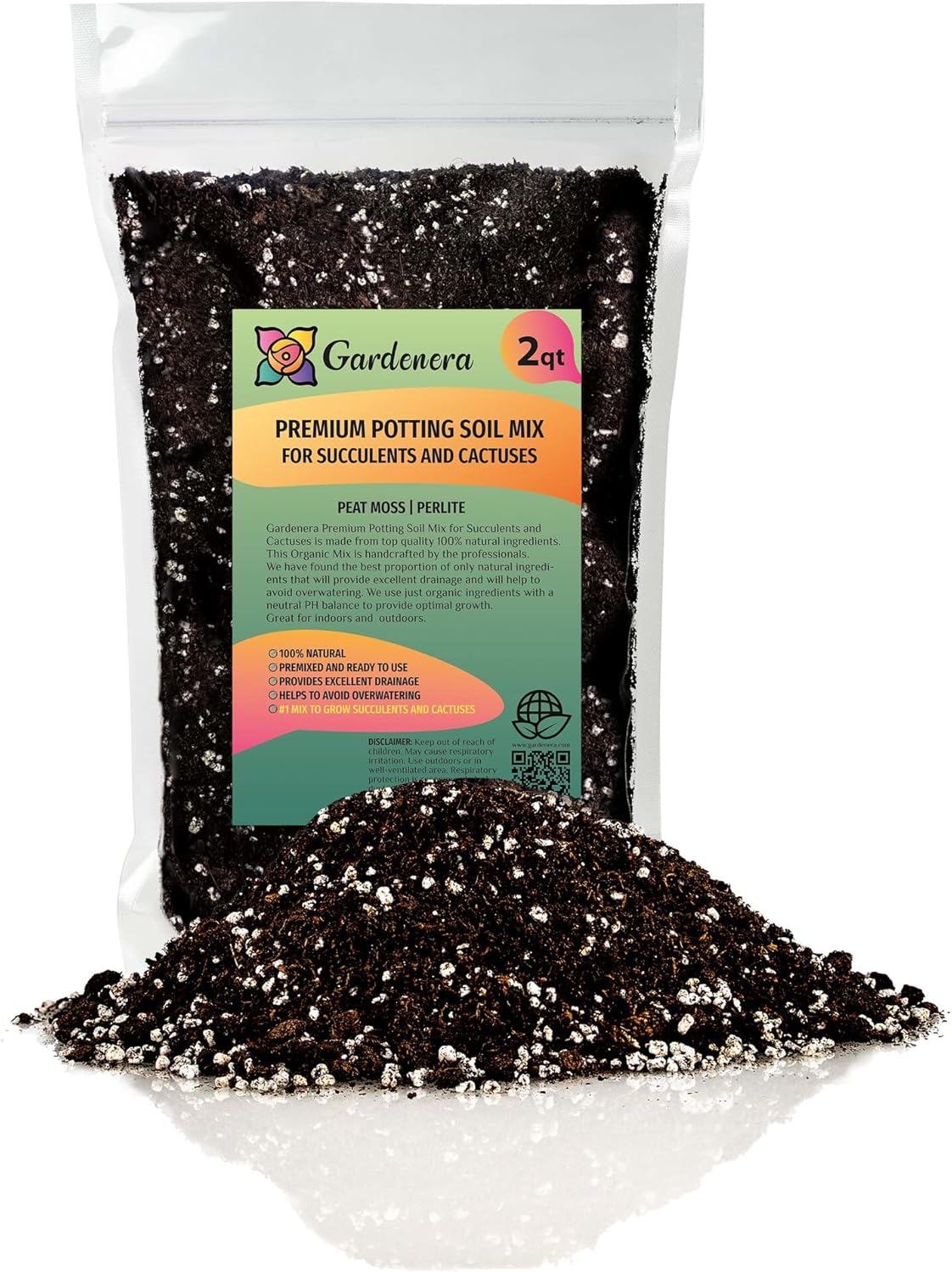 Gardenera Suelo orgánico prémium para macetas, mezcla de tierra para suculentas y cactus, mezcla premezclada de drenaje rápido, perlita hortícola