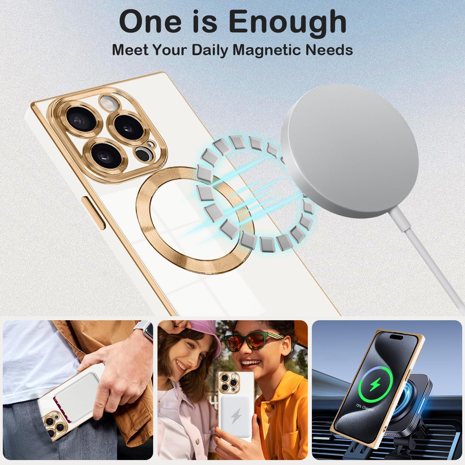 PSIOXY Funda magnética cuadrada para iPhone 15 Pro compatible con Magsafe compatible con carga inalámbrica protección a prueba de salpicaduras TPU