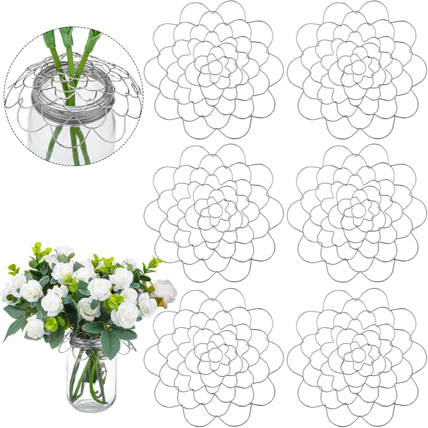 Ziliny 6 piezas de soporte para arreglos florales de alambre de rana de flores, herramienta de arreglo de flores, tapa de inserción de flores de