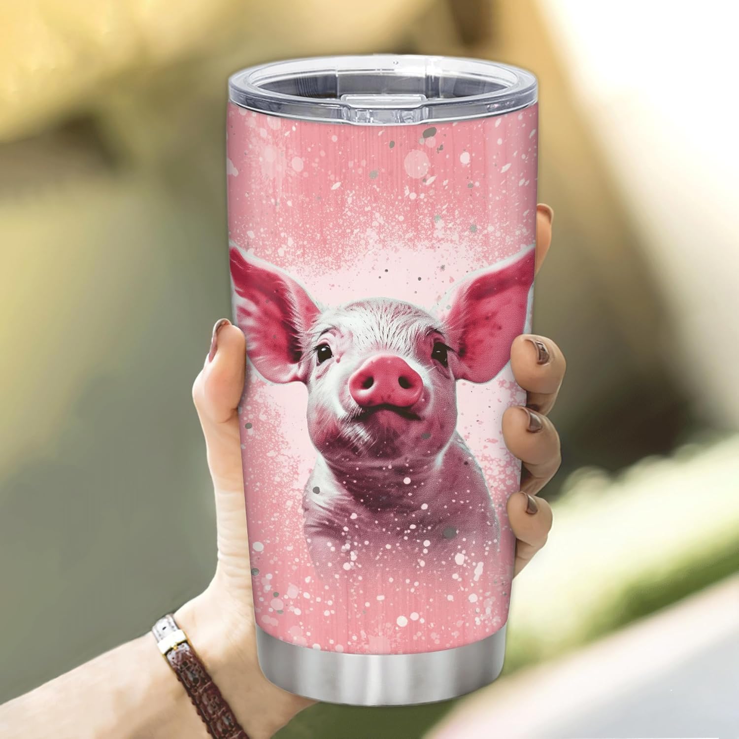 Hyturtle Regalos personalizados para los amantes de los cerdos, vaso de acero inoxidable con nombre grabado de cerdos, 20 onzas con tapa, idea de