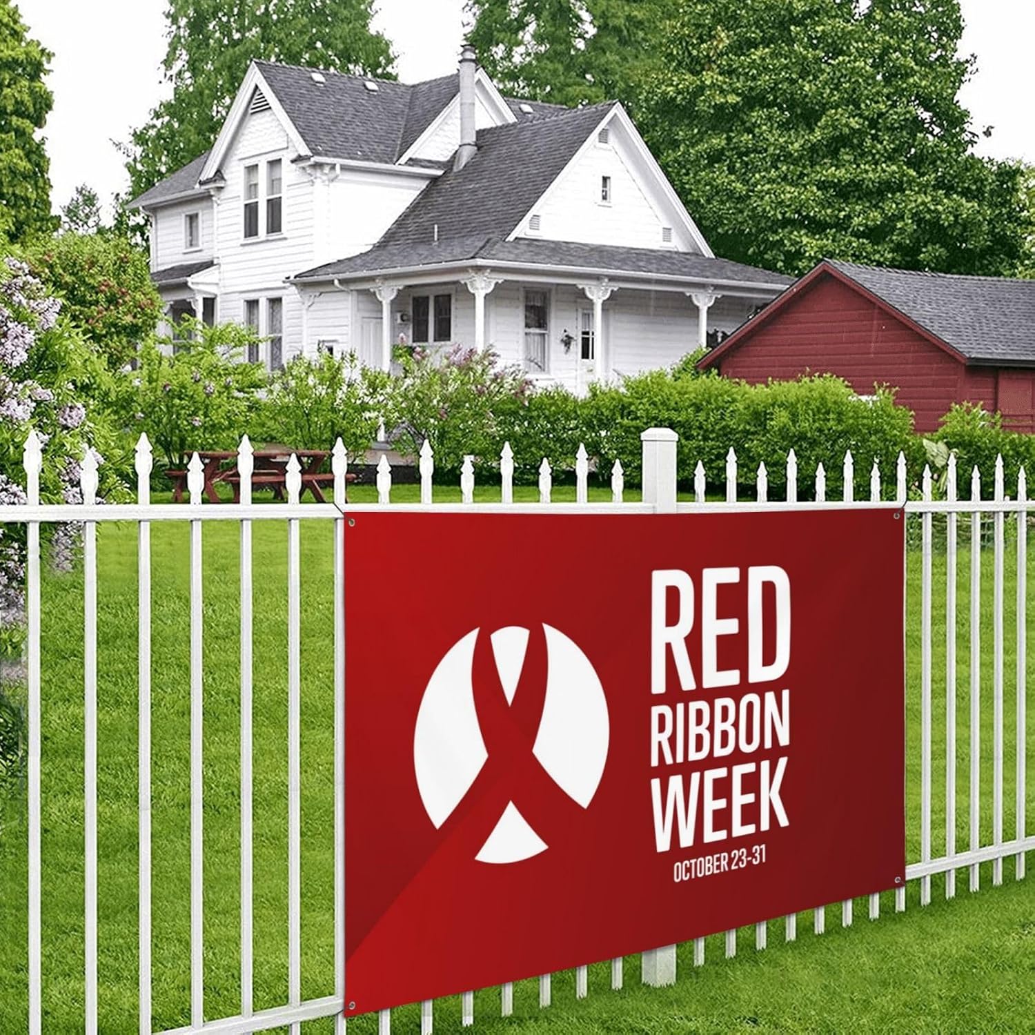 Cartel de fondo con texto en inglés “I Wear Red Ribbon Week Awareness Week Week Awareness Banner” para decoración de vacaciones, fondo de cabina de