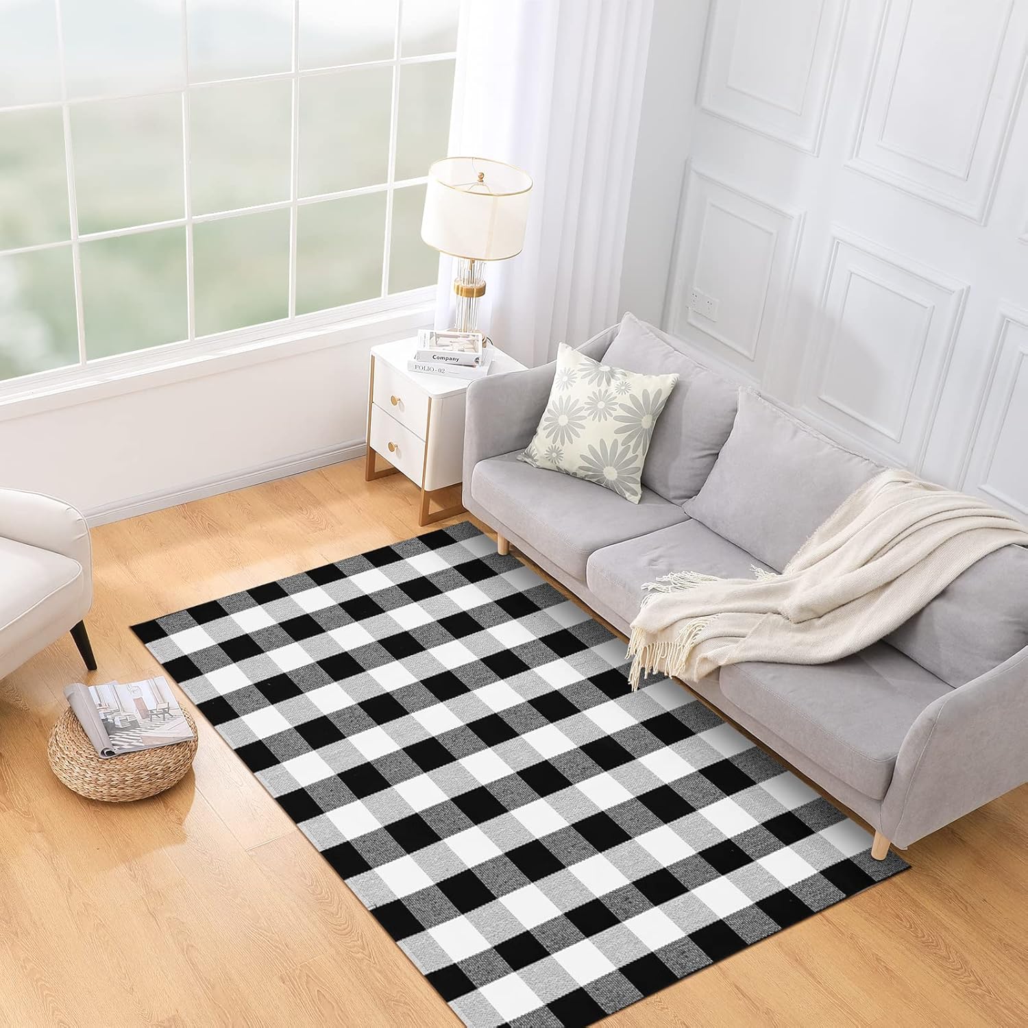 joybest Buffalo – Alfombra a cuadros de 4 x 6 pies, alfombra de algodón tejida a mano para interiores y exteriores, alfombra para patio, sala de