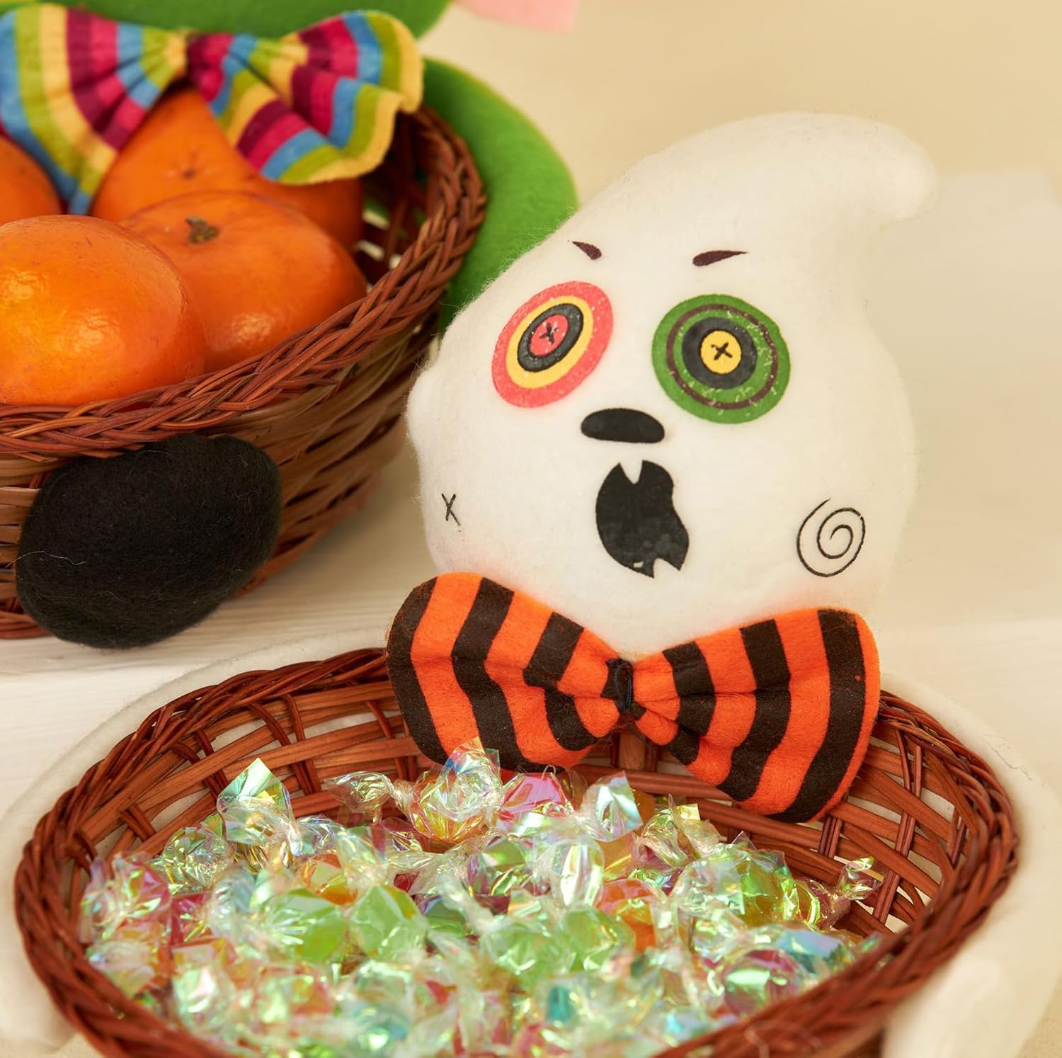 Plato para dulces de Halloween, calabaza, fantasma, gato negro, cesta de almacenamiento de caramelos de ratán para Halloween, bandeja para