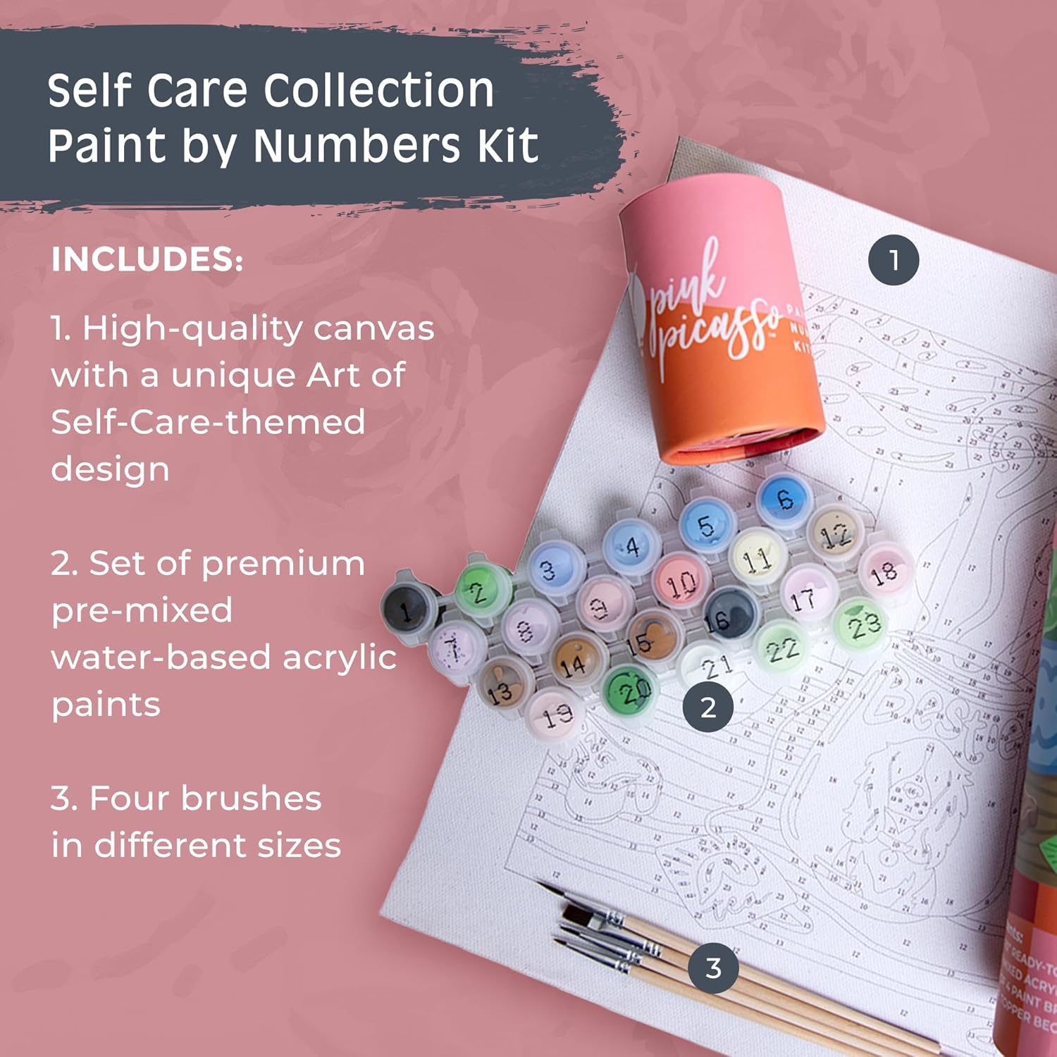 Pink Picasso Kits de colección de cuidado personal de pintura por números para adolescentes, preadolescentes, adultos y principiantes  Kit de