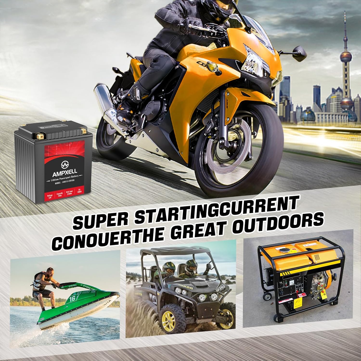 YTX30L-BS – Batería de litio para motocicleta de 12 V, 1080 A, 18 Ah, repuesto Yuasa YIX30L Powersport, motocicleta, ATV, UTV, scooter, 4 ruedas y