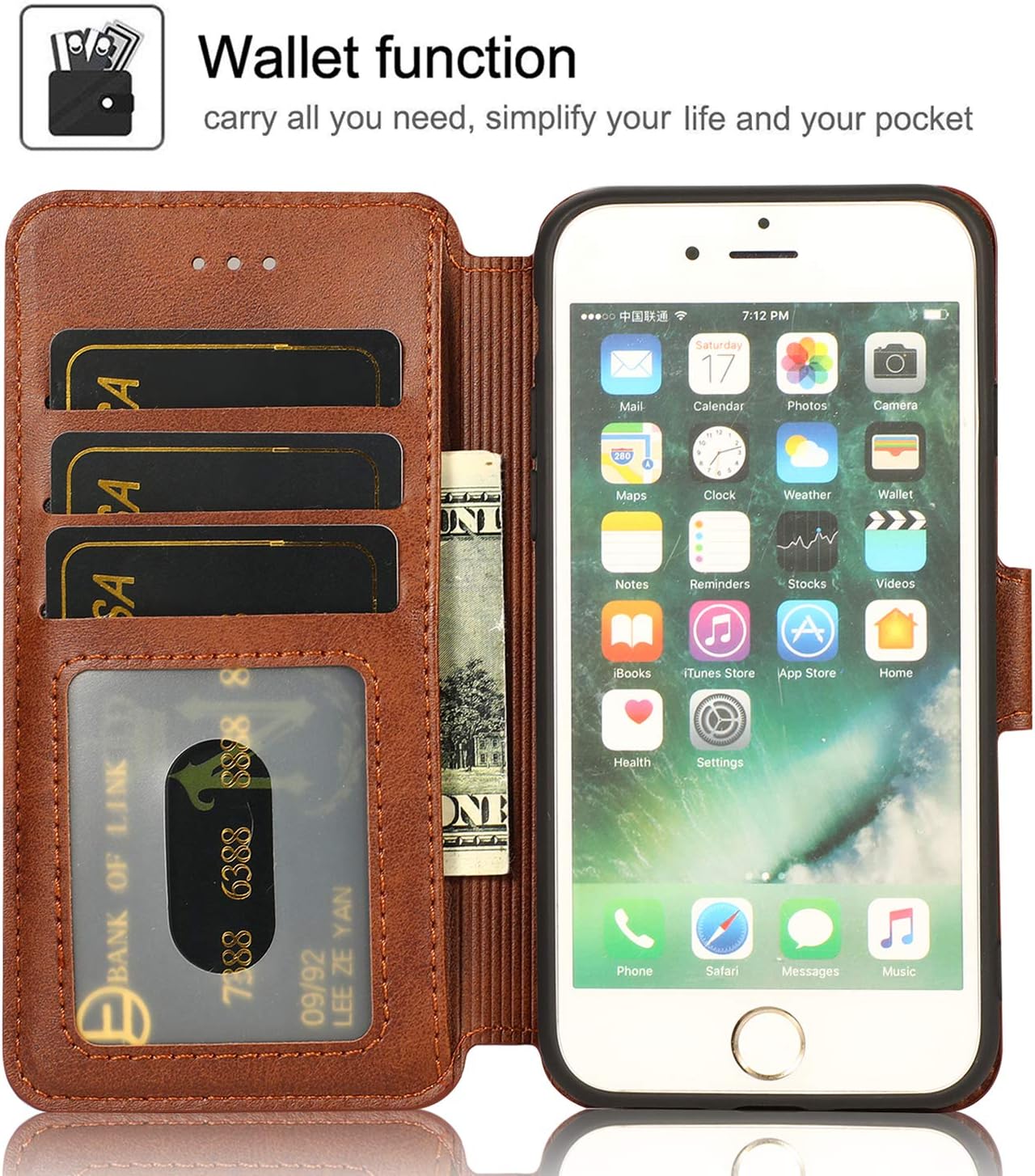 QLTYPRI Funda para iPhone SE 2022 5GSE 202087, Funda tipo cartera simple de cuero PU premium con ranuras para tarjetas, atril, cierre magnético,