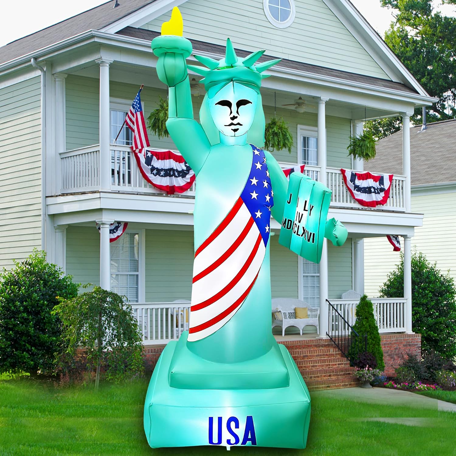 SEASONBLOW Estatua inflable patriótica de 8 pies para el Día de la Independencia de la Libertad, decoración del 4 de julio para el hogar, patio,