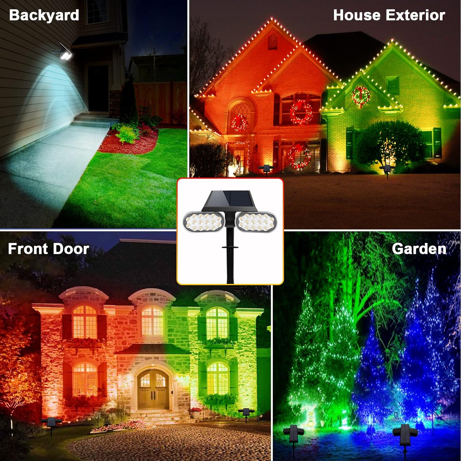 EMANER Solar Outdoor Spot Lights, RGB Solid Color+Multicolor Changing, Solar Spotlight Keep On, Dusk to Dawn Pathway Stake Light Waterproof for