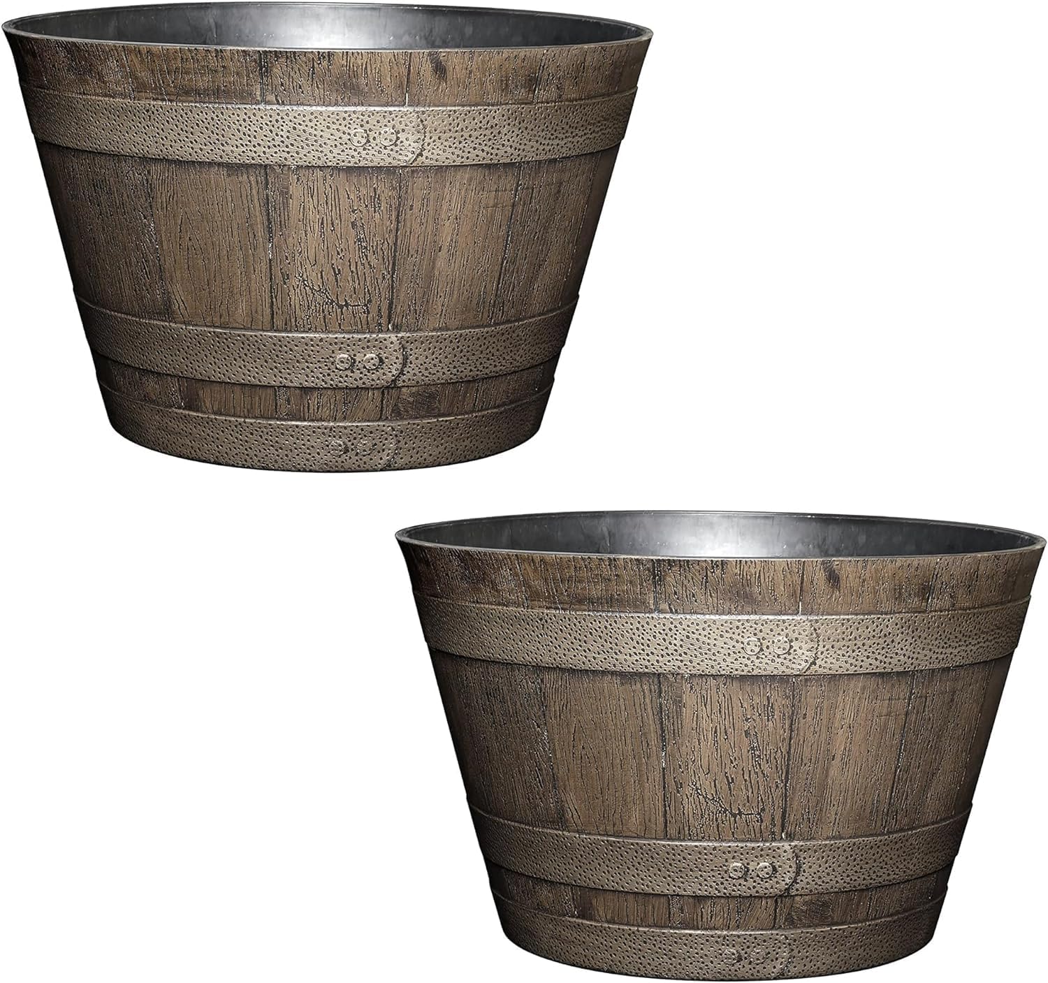 Classic Home and Garden Macetero de resina plástica para whisky, color marrón roble, 20.5 pulgadas (paquete de 2)