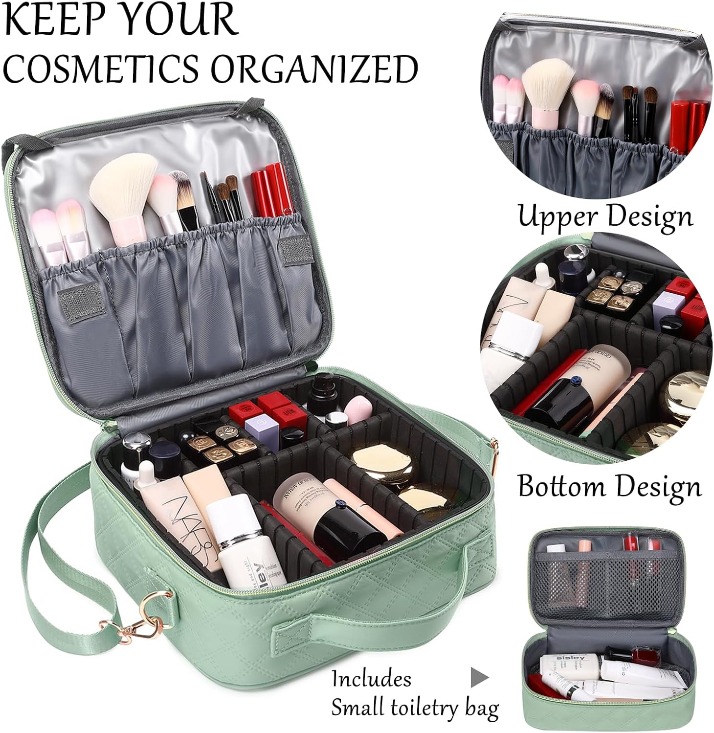 Bolsa de maquillaje de viaje, bolsa de cosméticos con estuche organizador de maquillaje pequeño, bolsa de maquillaje grande para mujeres, bolso para