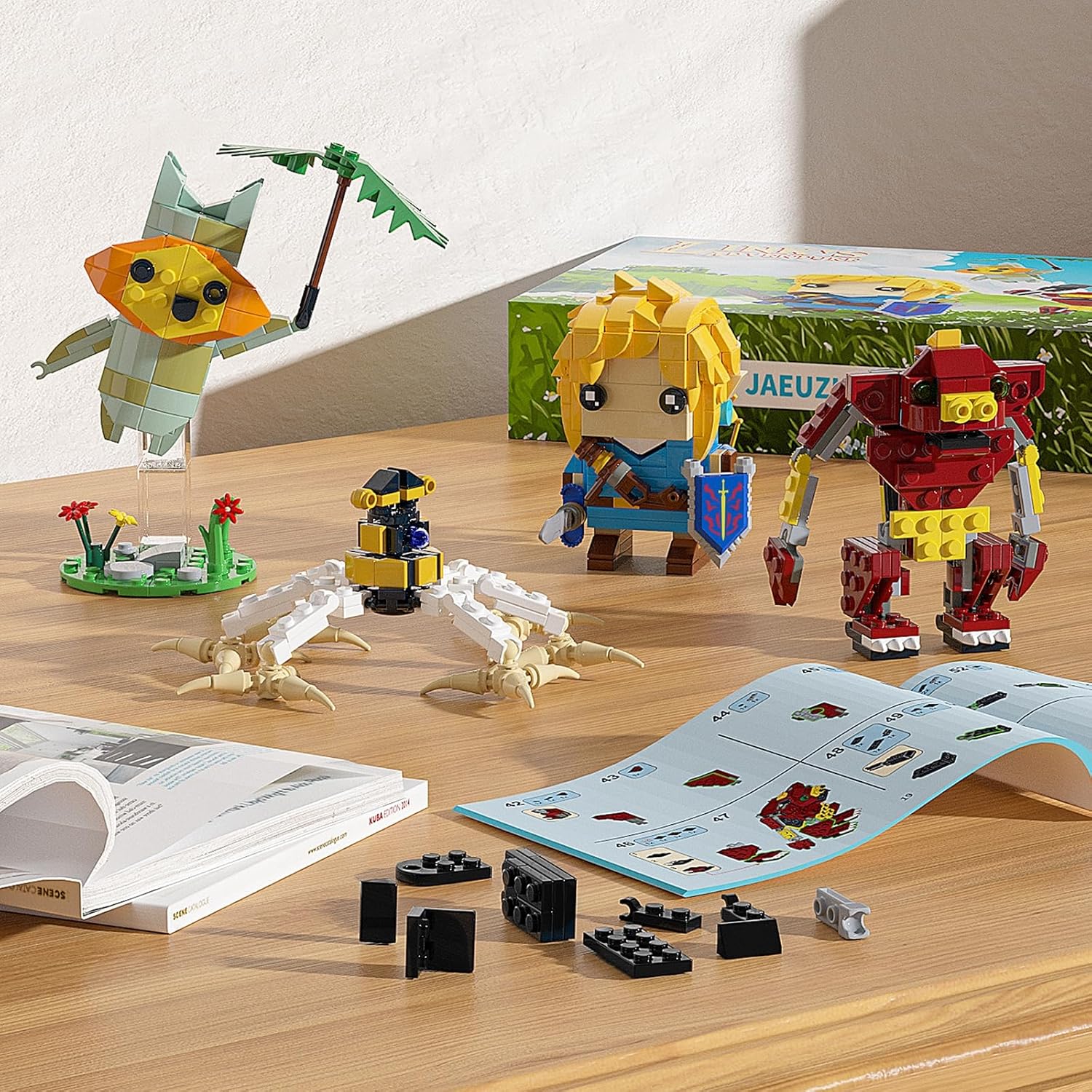 Juego de construcción de enlaces, juguetes de construcción de figuras de acción del juego, contiene con Link, Korok Yahaha, Guardian y Bokoblin,