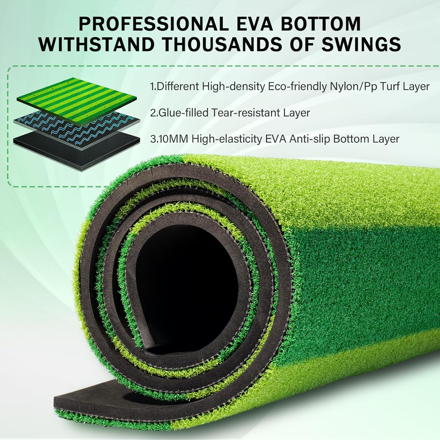 Tapete de golf grueso de 5 x 4 pies, tapetes de golf para práctica en interiores y exteriores con alineación de guía de rayas, césped artificial